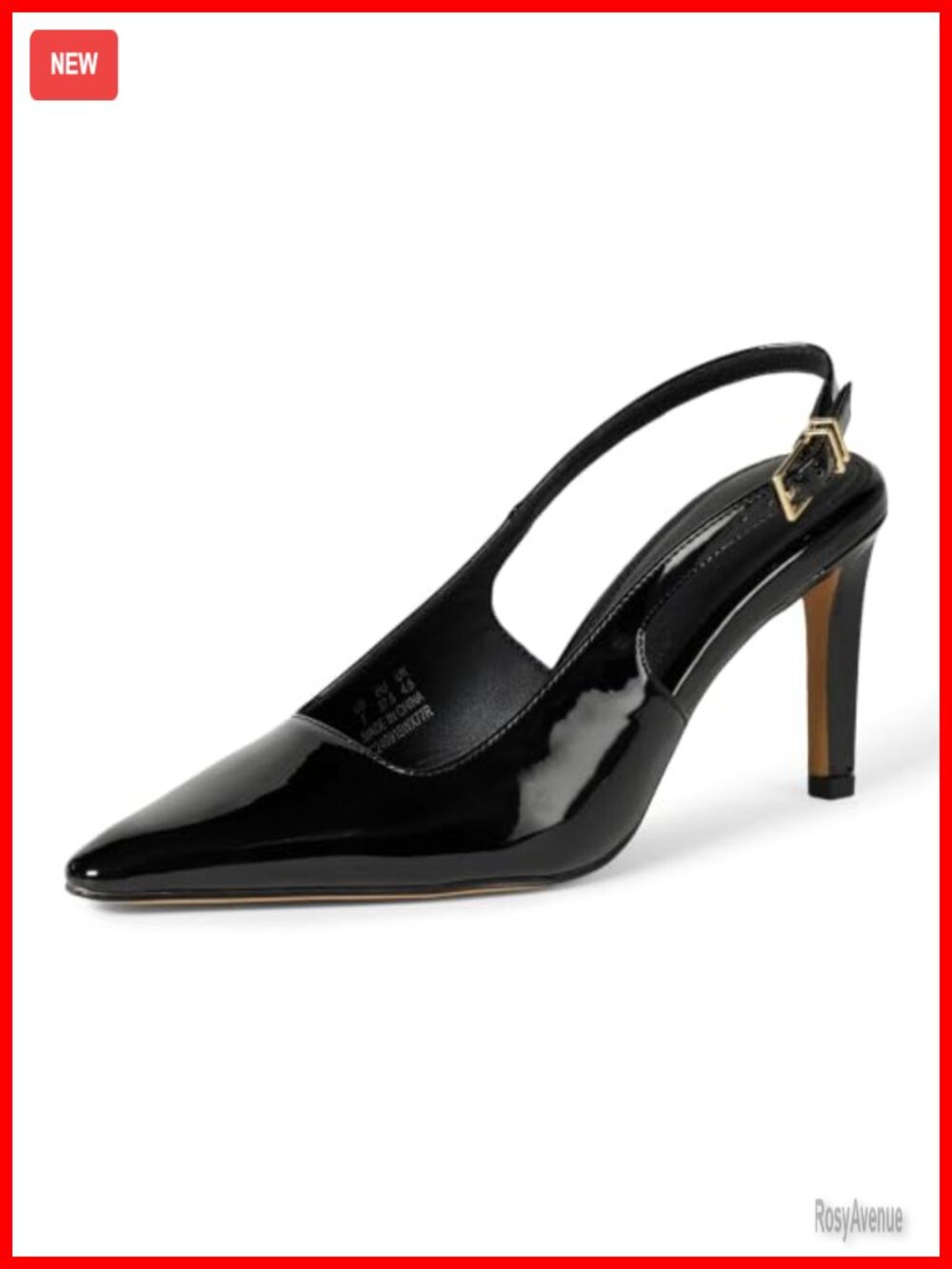 Women's Faux Patent Leather Pointed Toe Slingback Heels with Ankle Strap